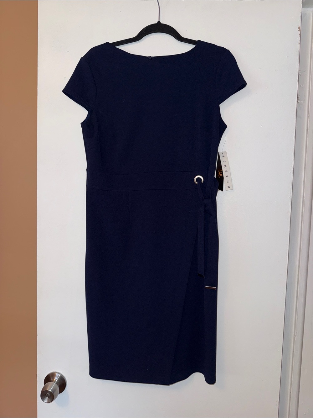 ILE Women's Navy Cap-Sleeve Wrap-Accent Midi Dress